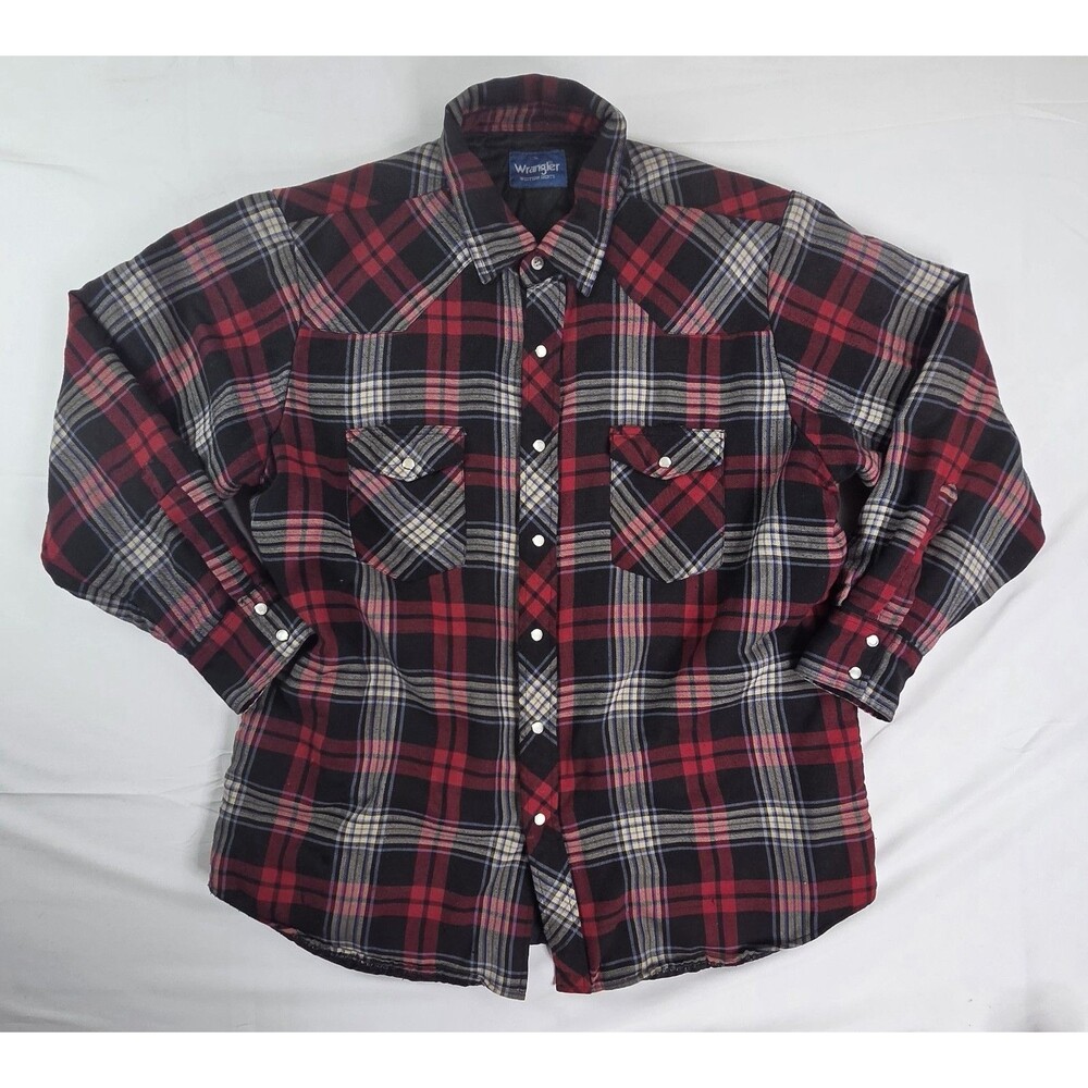 Vintage 90s Wrangler Flannel Western Pearl Snap Quilt Lined Shacket Men's XL